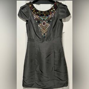 NWOT Tibi Gray Silk Jeweled Short-Sleeved Dress
